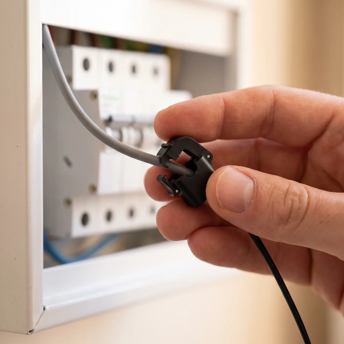 Clipping a clamp sensor around a single circuit cable